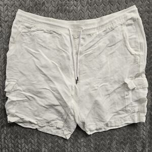 Cubavera Linen Blend Cargo Shorts Men XL 40 W White Beach Casual Golf Drawstring